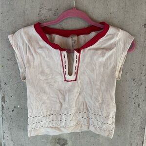 White and Red Short Sleeve Top